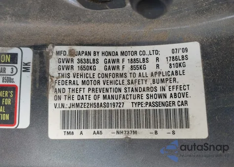 2010 Honda Insight Lx z USA, uszkodzony, nr VIN JHMZE2H58AS019727